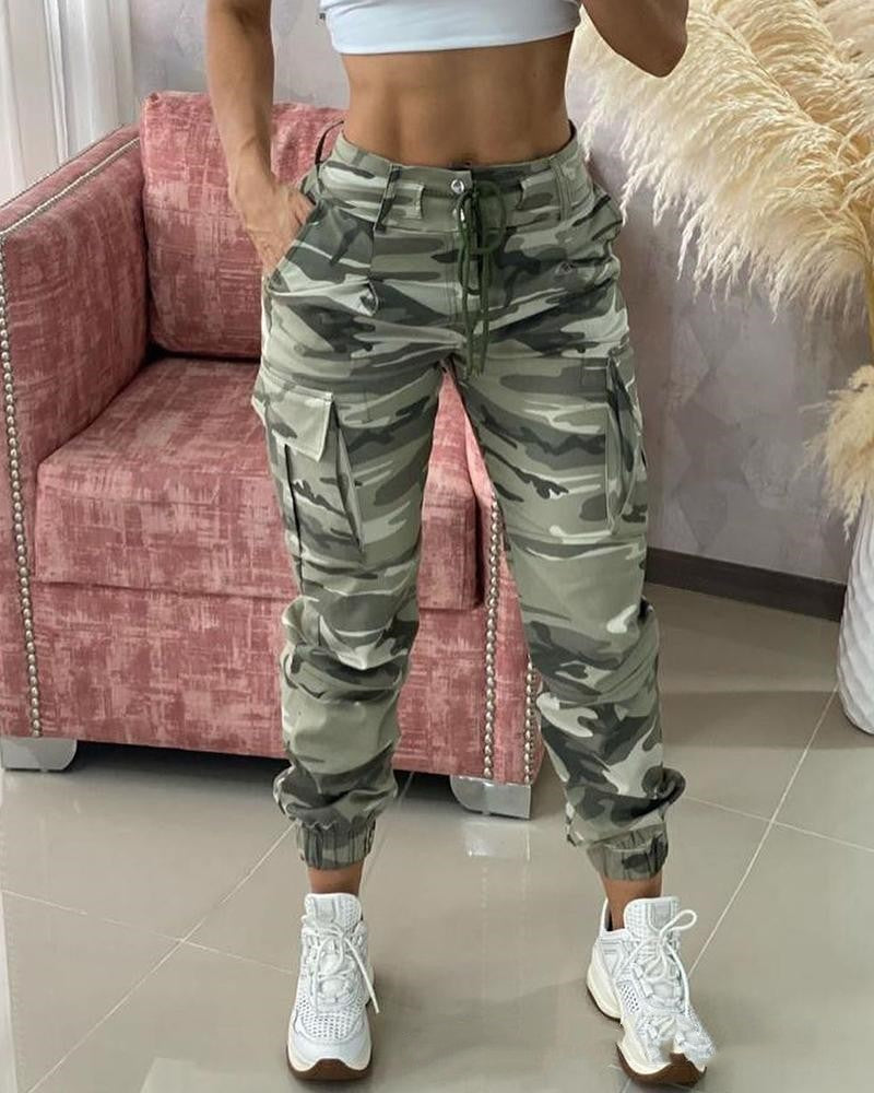 Women's Cuffed Camouflage Multi-Pocket Pants S-XL - Wazzi's Wear