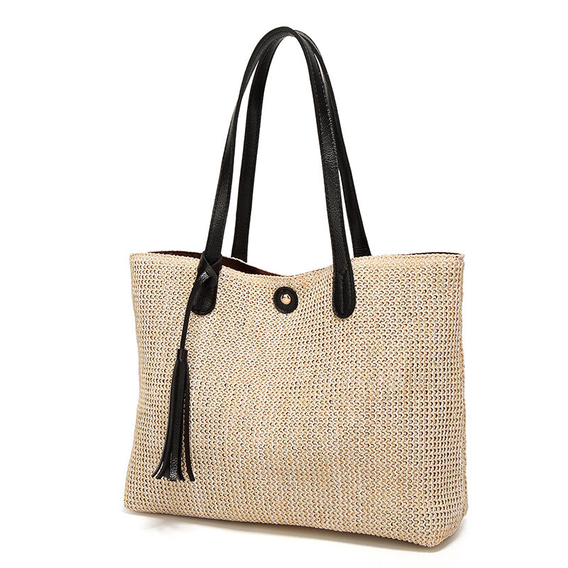 Women’s Woven Straw Beach Shoulder Bag with Tassel - Wazzi's Wear