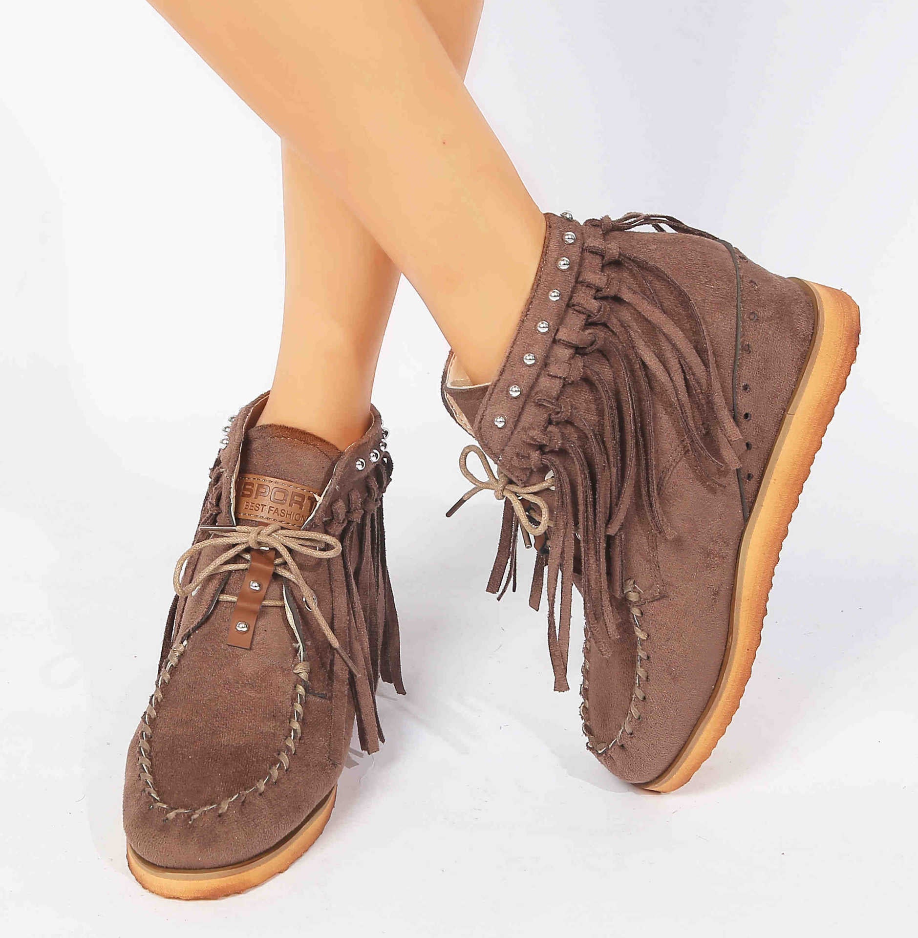 Women’s Suede Lace-Up Moccasins with Fringe and Thick Sole in 3 Colors - Wazzi's Wear