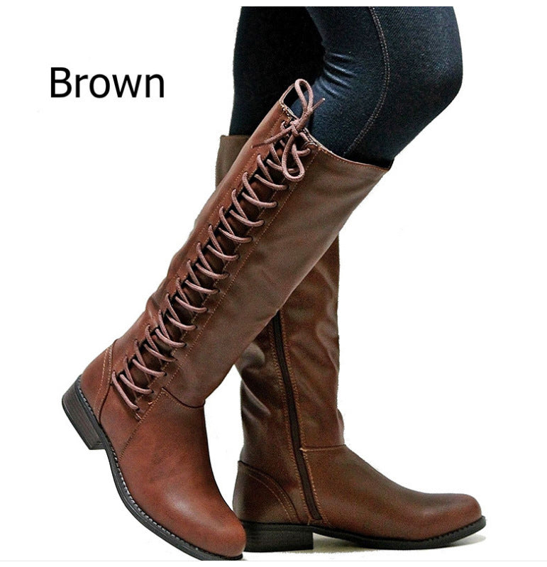 Women’s Lace Up Knee High Boots with Side Zipper in 3 Colors - Wazzi's Wear