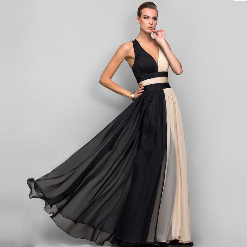 Women’s  V-Neck Sleeveless Backless Floor Length Gown S-2XL - Wazzi's Wear
