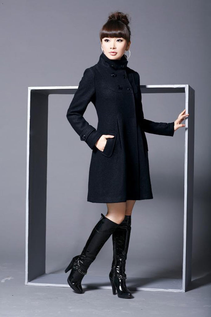 Women’s Hooded Double-Breasted Woolen Coat with Pockets in 5 Colors S-5XL - Wazzi's Wear