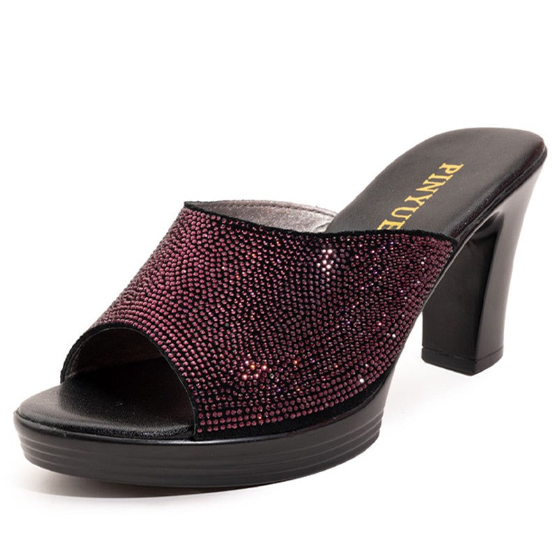 Women's Rhinestone Open Toed High Heel Shoes in 3 Colors - Wazzi's Wear