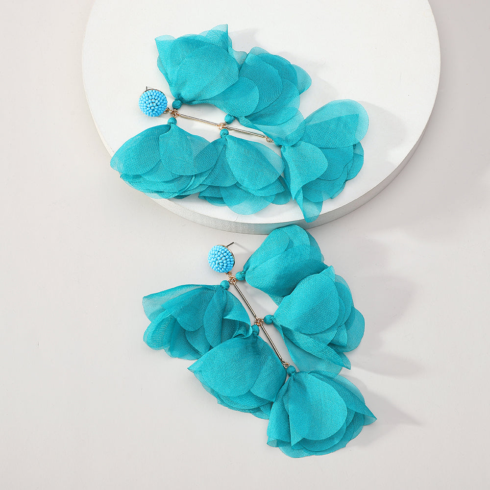 Long Fabric Chiffon Petal Tassel Earrings For Women Bohemian Handmade Jewelry Perfect For Summer Party Tropical Beach Vacation