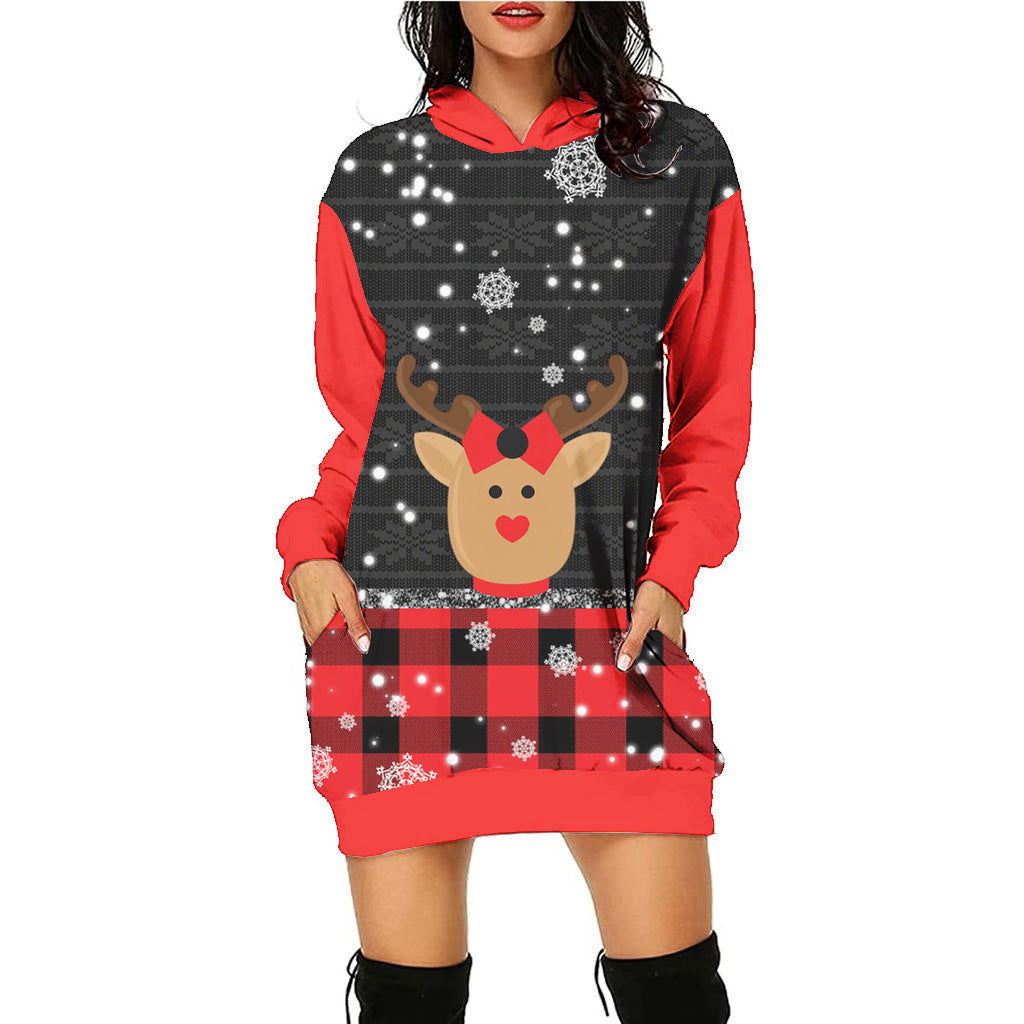 Women's Fashion Casual Printing Christmas Holiday Party Sweater Dress