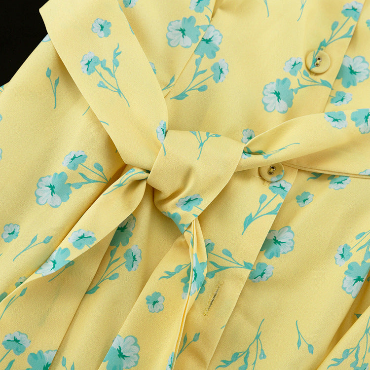 Yellow Floral Print Button-Front Mermaid Maxi Dress