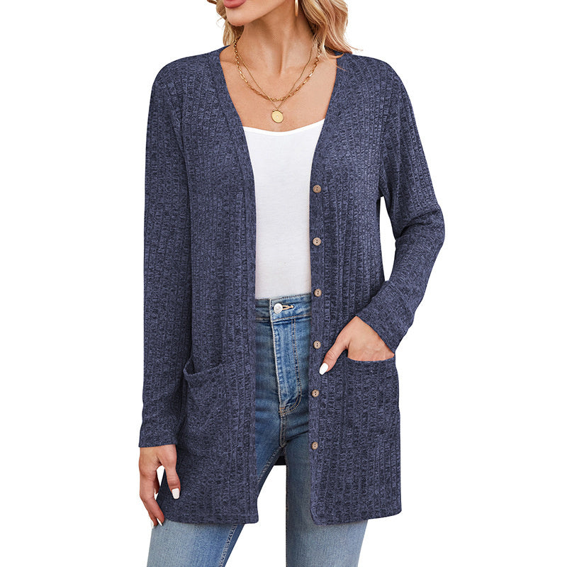 Fall Women's Clothing Sunken Stripe Solid Color Long Sleeve Women's Sweater