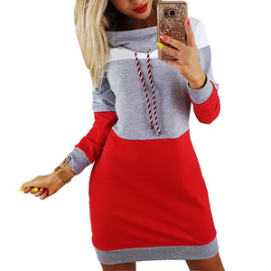 Women’s Cowl Neck Long Sleeve Colorblock Sweatshirt Dress in 2 Colors S-XL - Wazzi's Wear