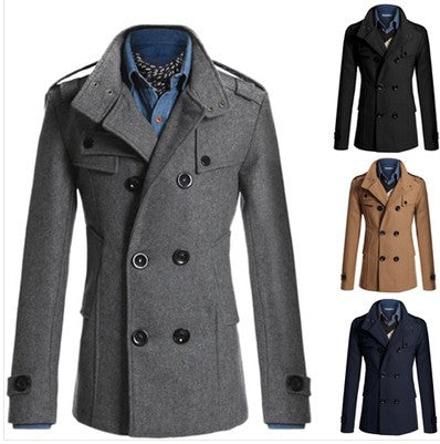 Men’s Double Breasted Woolen Coat in 5 Colors M-4XL - Wazzi's Wear