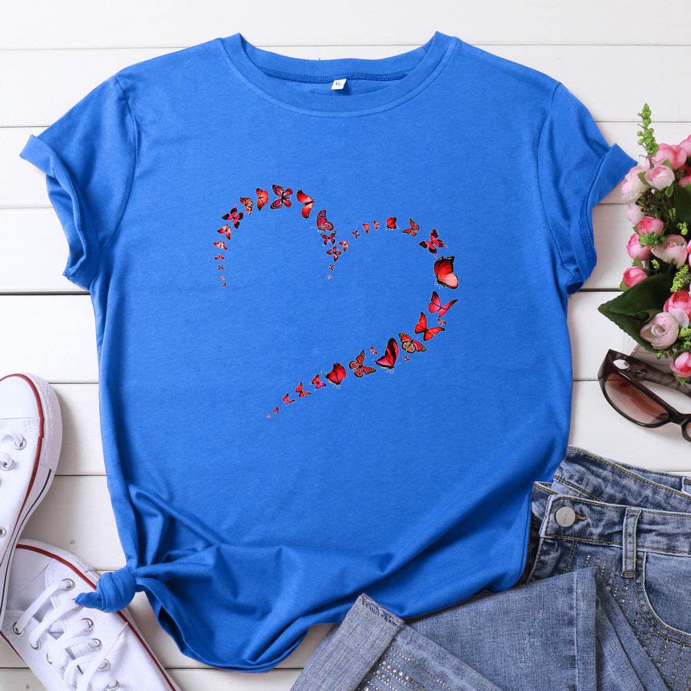 Top de manga corta con mariposa en forma de corazón para mujer en 12 colores S-4XL