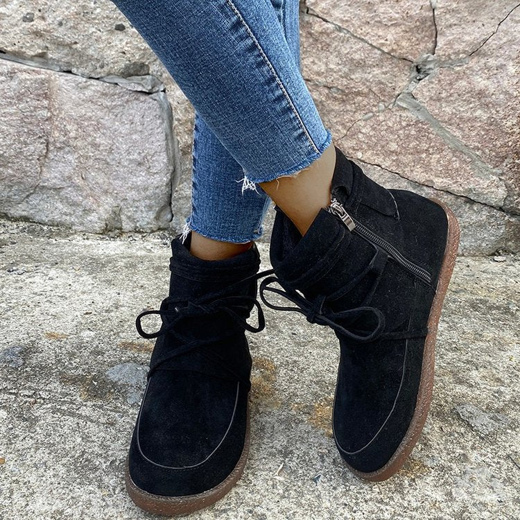 Women’s Suede Moccasin-Style Ankle Boots with Flat Heel