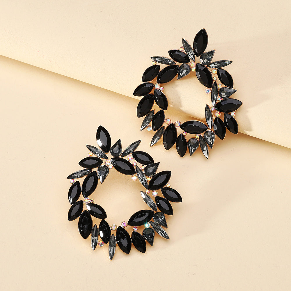 Crystal Wreath Stud Earrings For Women Sparkly Rhinestone Statement Floral Multicolor Jewelry Party Wedding Bridal Prom