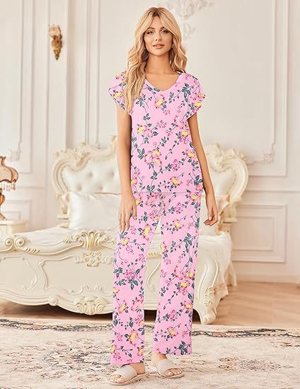 Women's Home Wear Short-Sleeve Long-Pants Printed Set