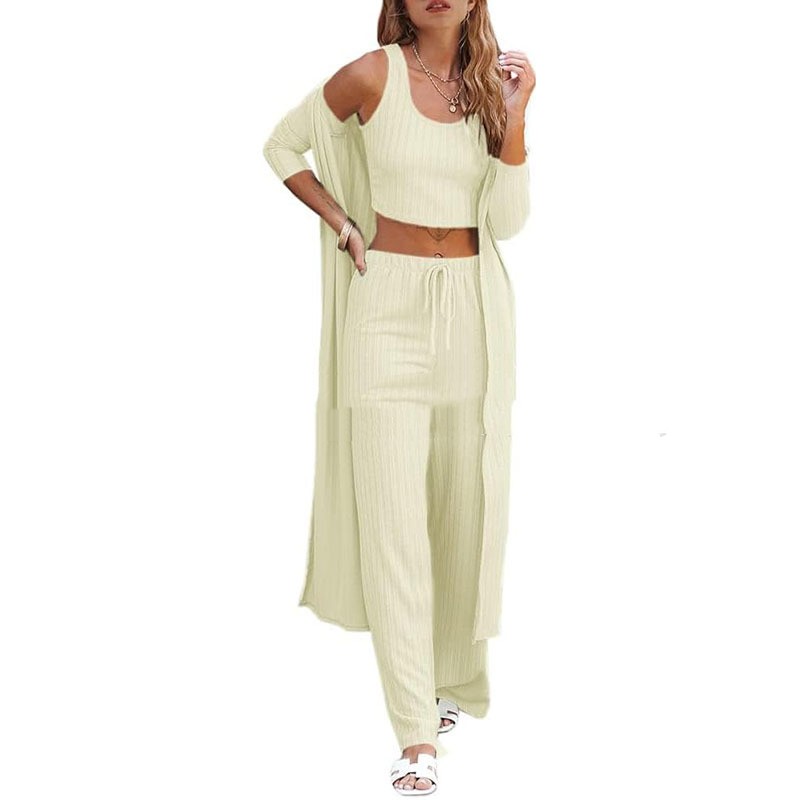 Vest Pants And Robe Three-piece Womens Loungewear Set