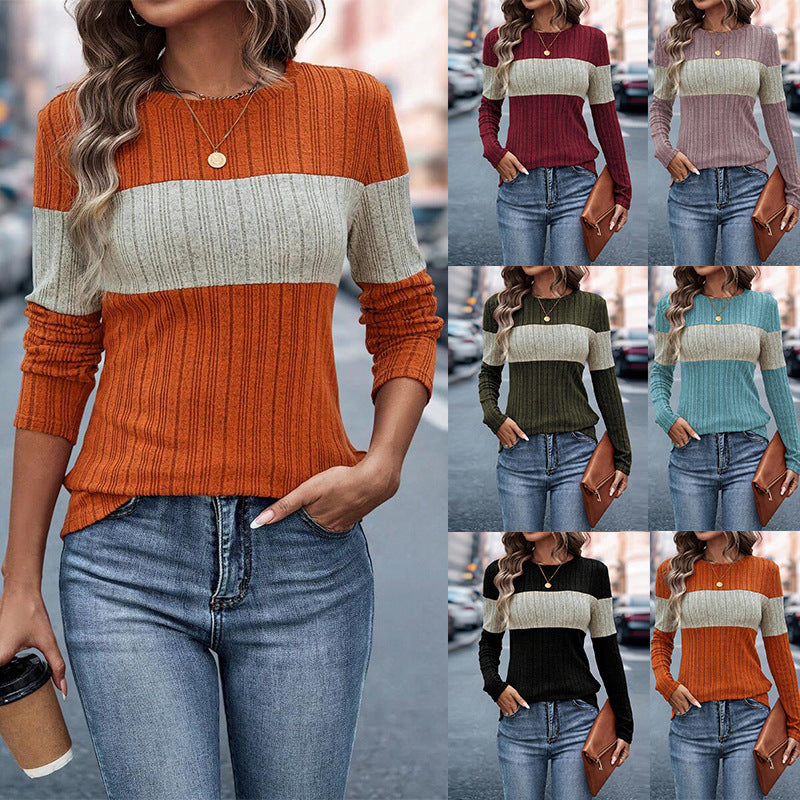 Women's Colorblock Ribbed Long Sleeve Shirt