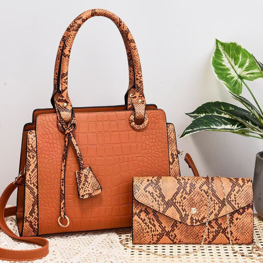 Women’s Snake Print Hand Shoulder Bag Two Piece Set