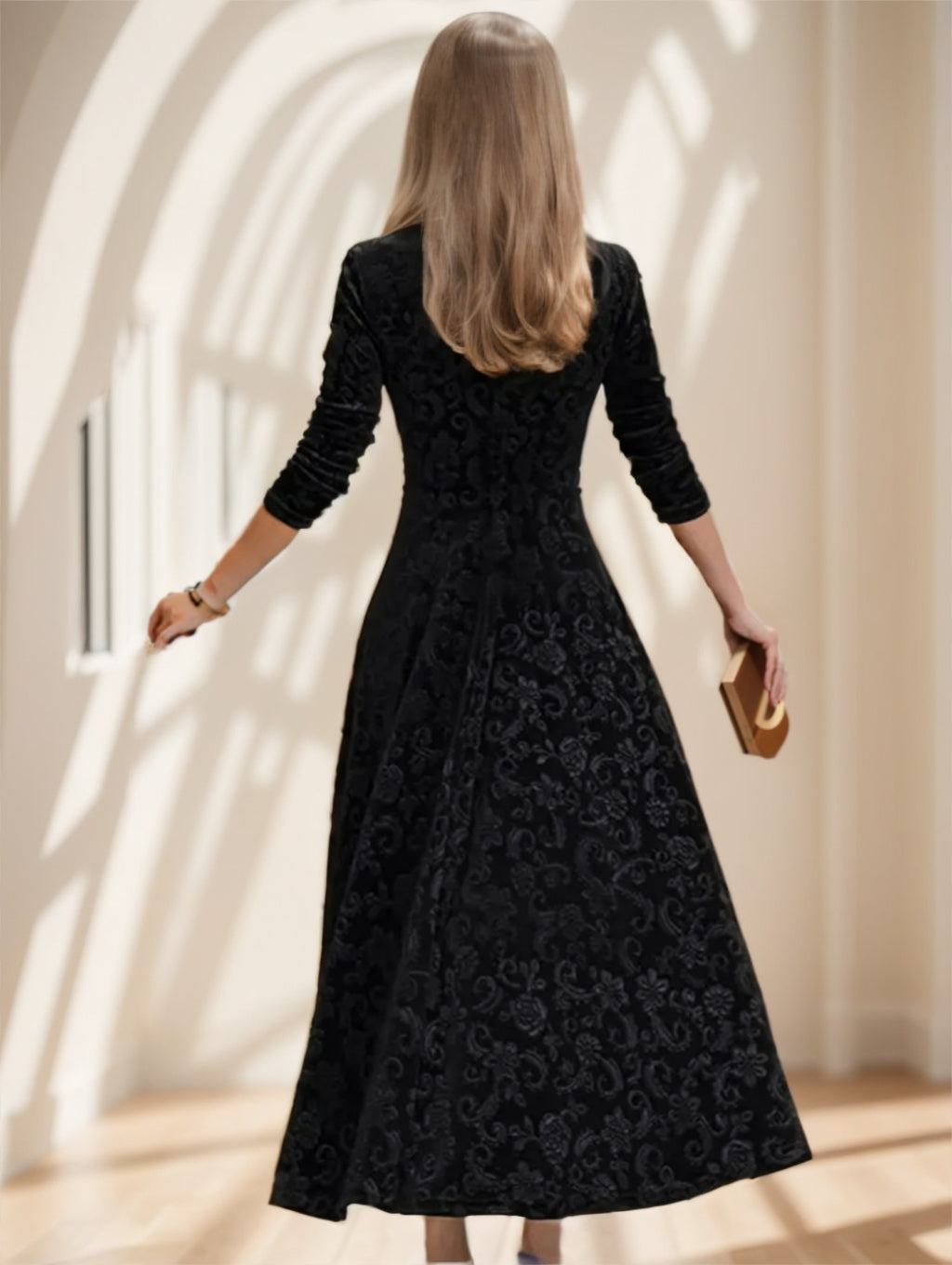 Floral Paisley Pattern Velvet Dress