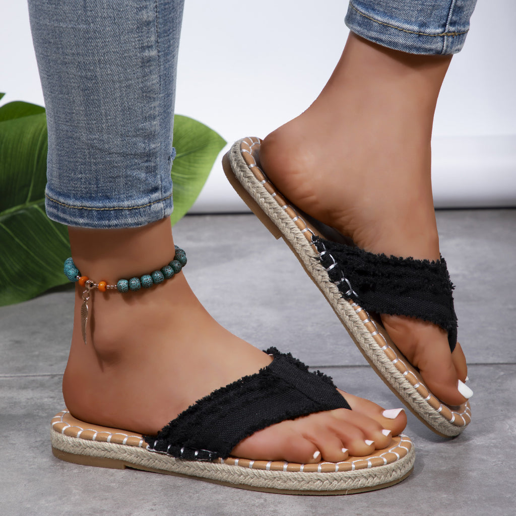 Women’s Canvas Flat Heel Flip Flop Thong Sandals