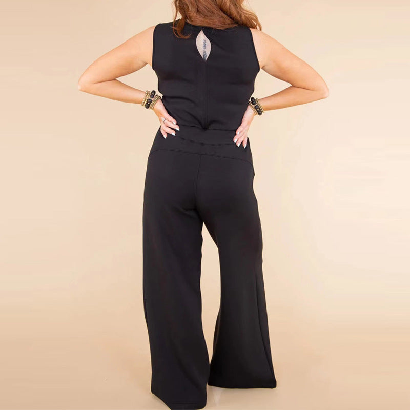 Women’s Sleeveless Wide Leg Jumpsuit with Pockets S-5XL - Wazzi's Wear