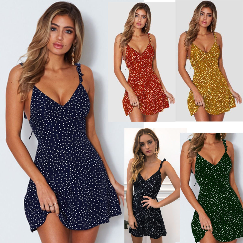 Women’s Polka Dot Mini Sundress with Spaghetti Straps in 5 Colors S-5XL - Wazzi's Wear