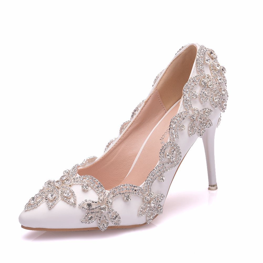 Women’s Rhinestone High Heel Bridal Wedding Shoes - Wazzi's Wear