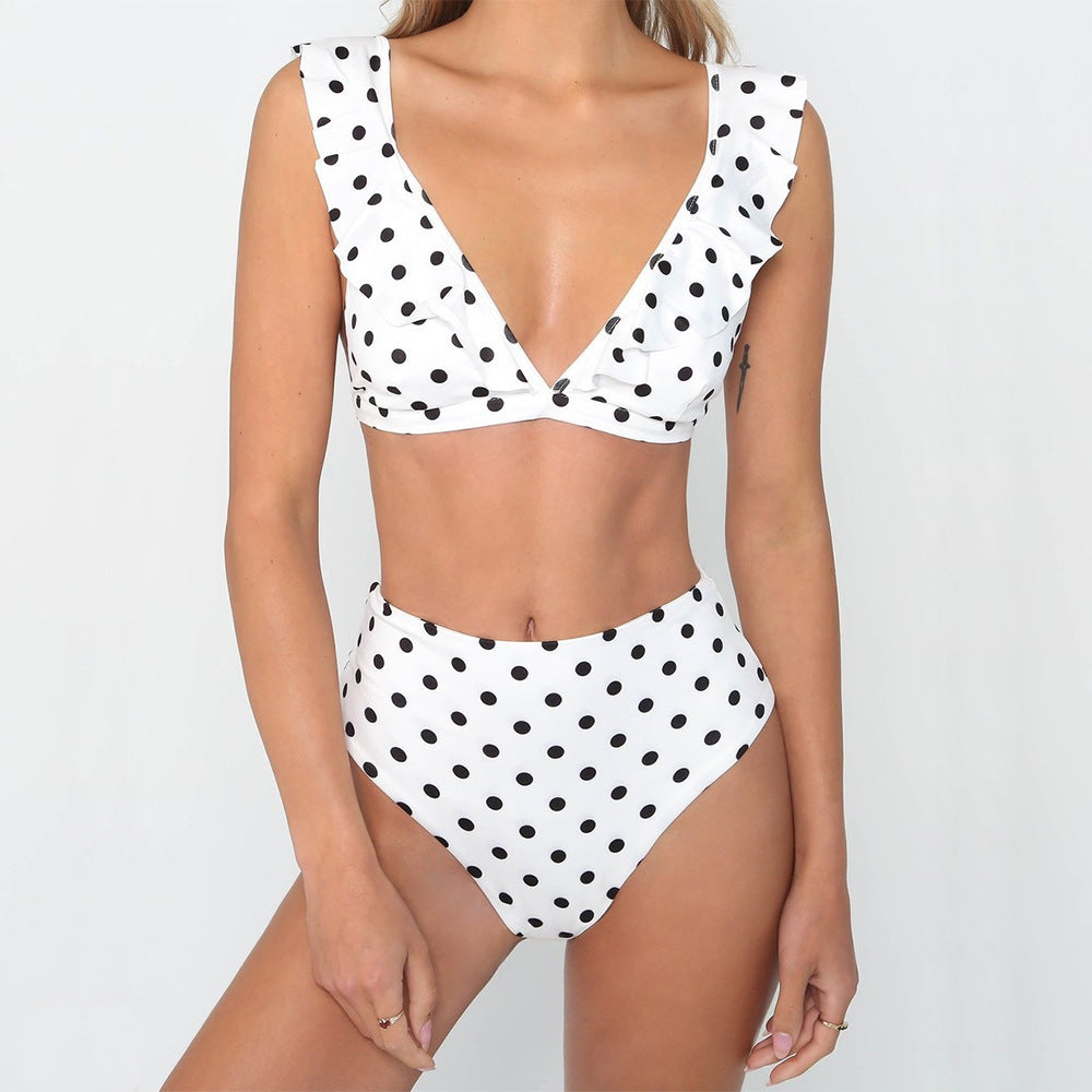 Women’s Polka Dot Ruffled V-Neck High Waist Bikini