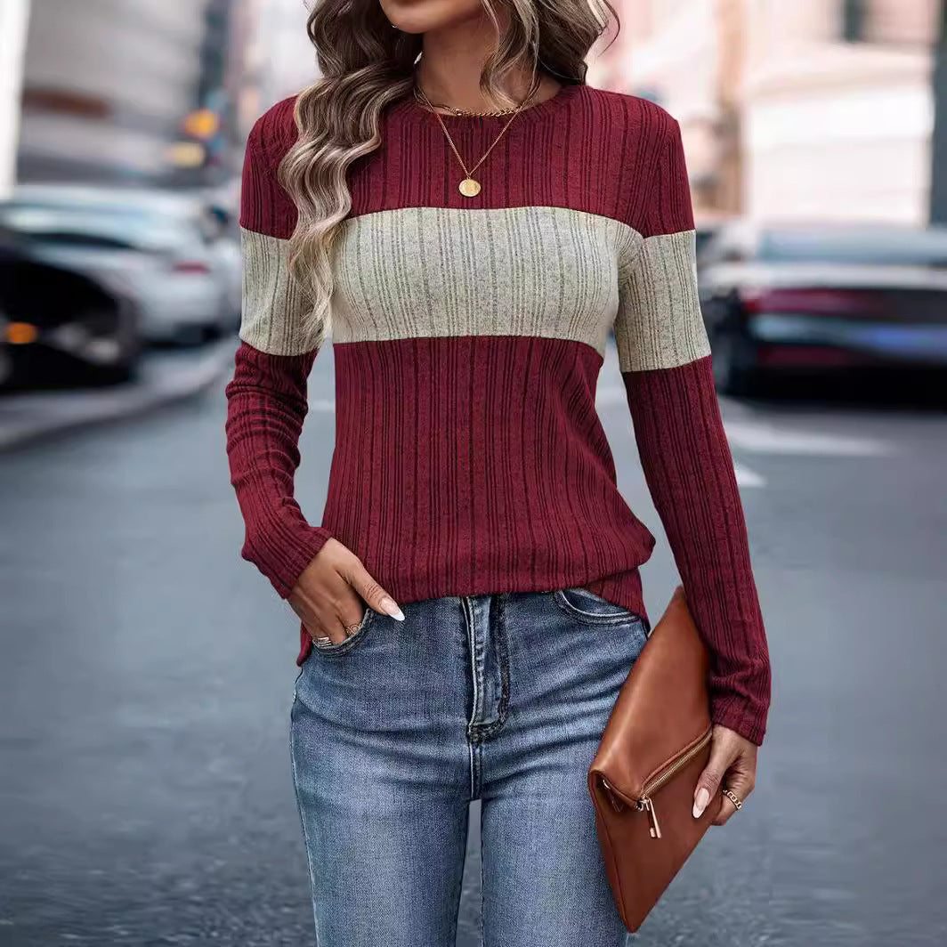 Women's Colorblock Ribbed Long Sleeve Shirt