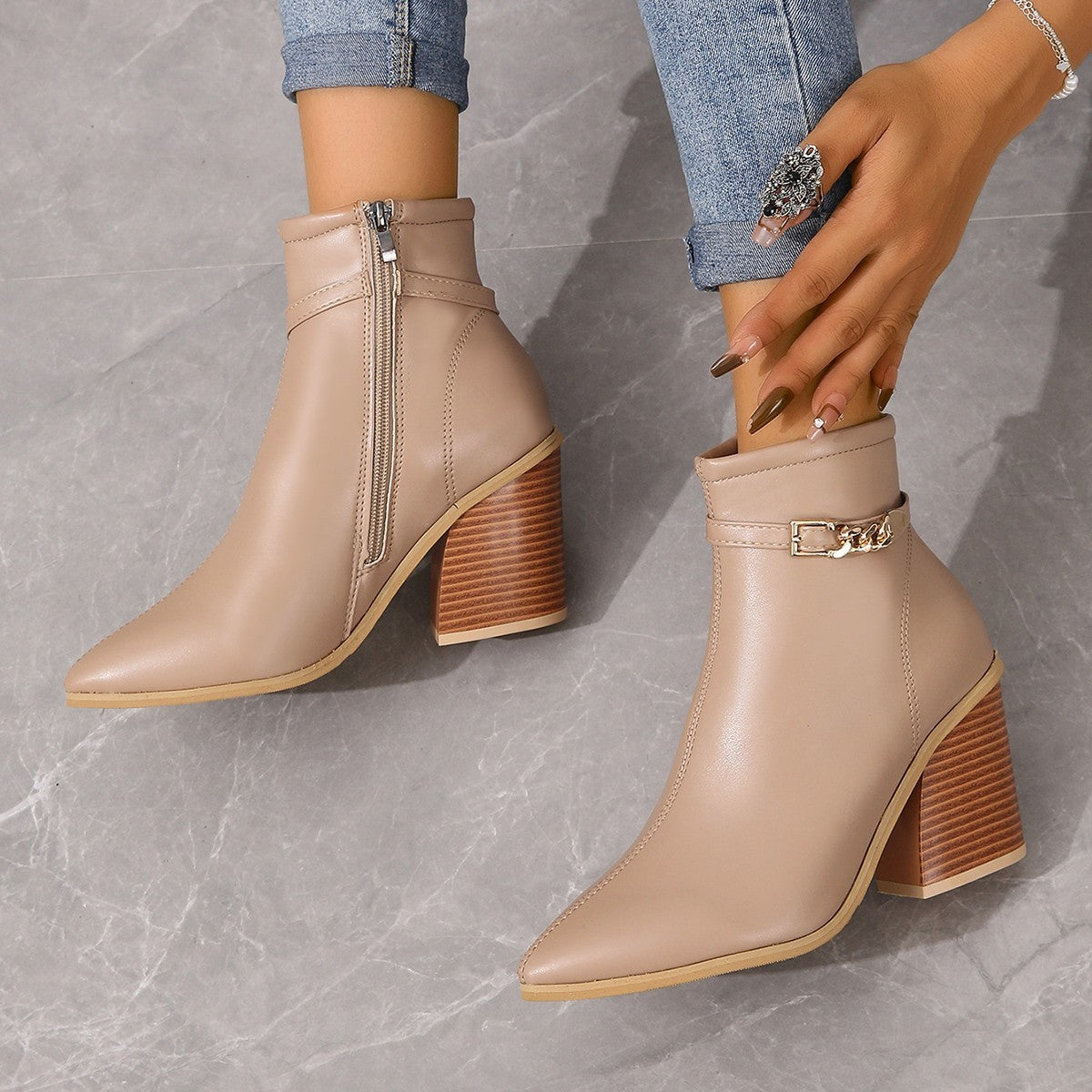 Women's Pointed Toe Chunky Heel Ankle Boots