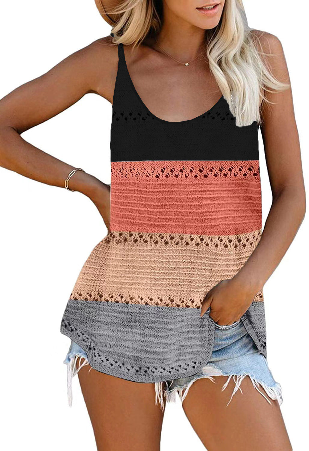 Women’s Colorblock Round Neck Knit Tank Top