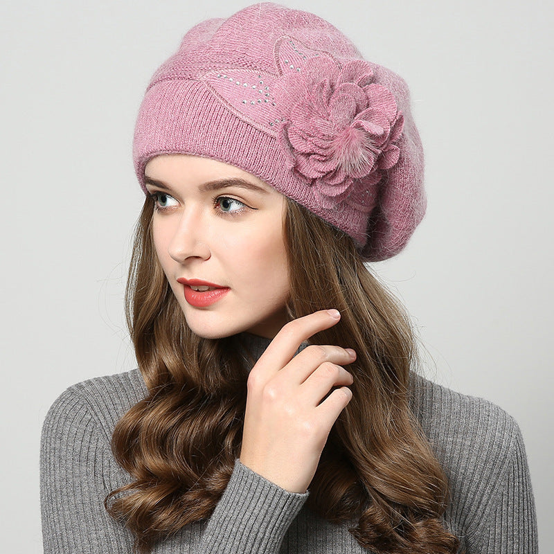 Women’s Woolen Slouch Toque with Flower Decal