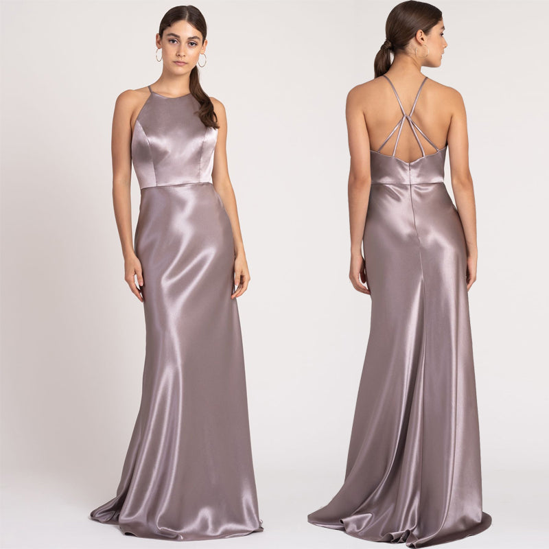 Women’s Satin Sleeveless Bridesmaid Evening Dress in 4 Styles S-L - Wazzi's Wear