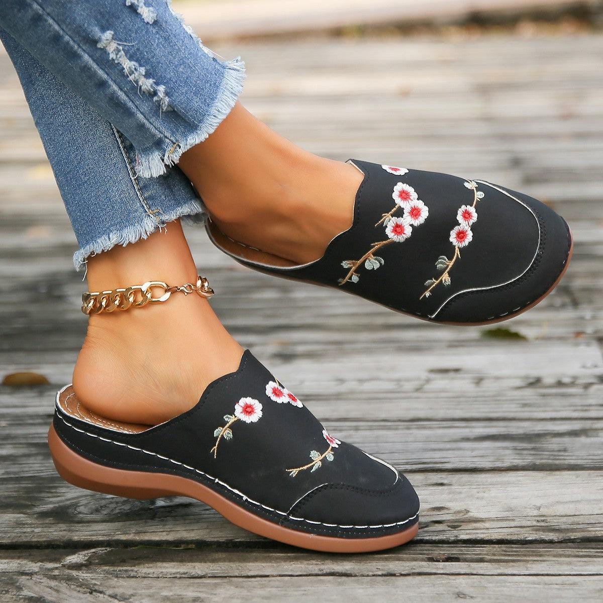 Embroidered Closed Toe Slip On Shoes