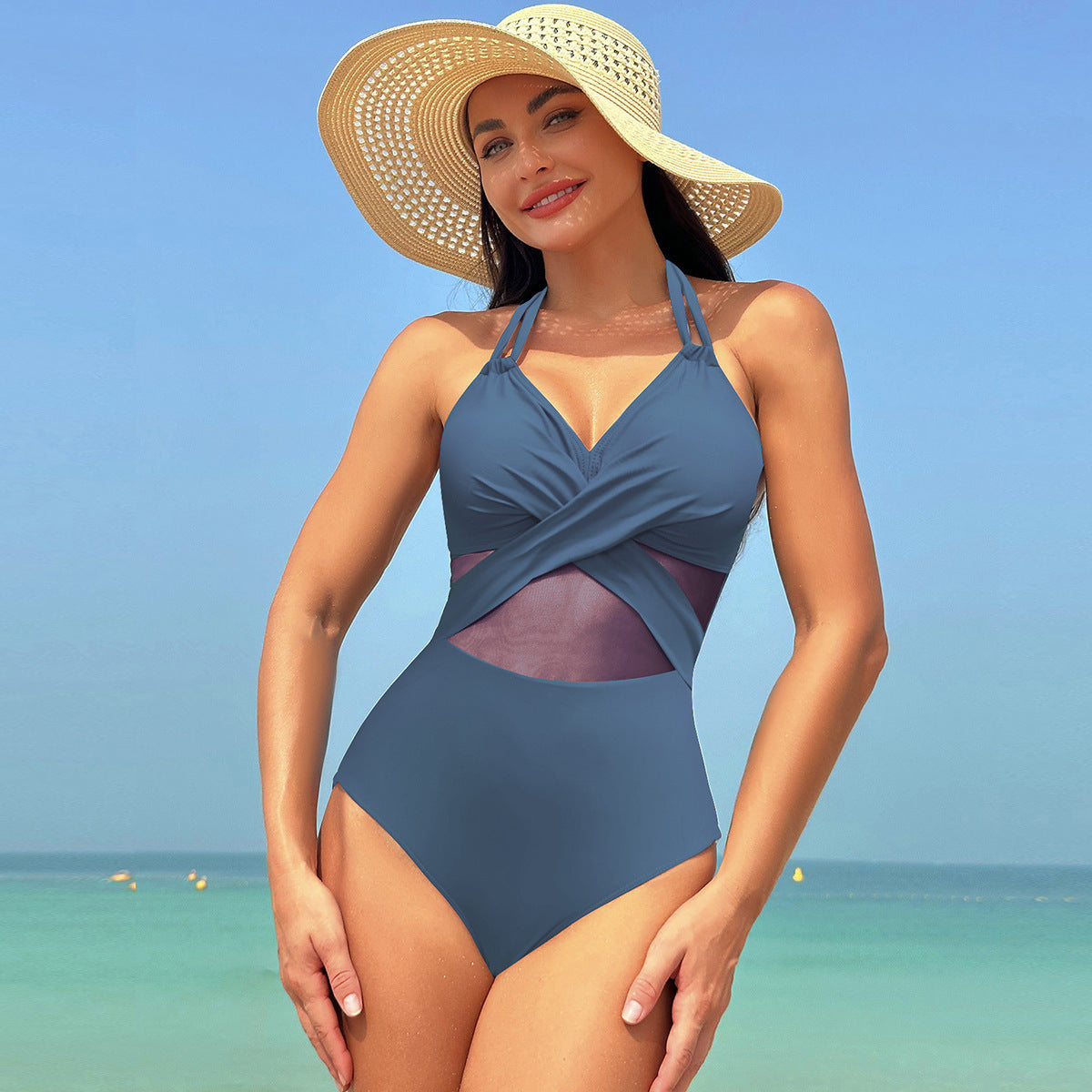 Women’s Halter Neck Cross-Strap One Piece Swimsuit