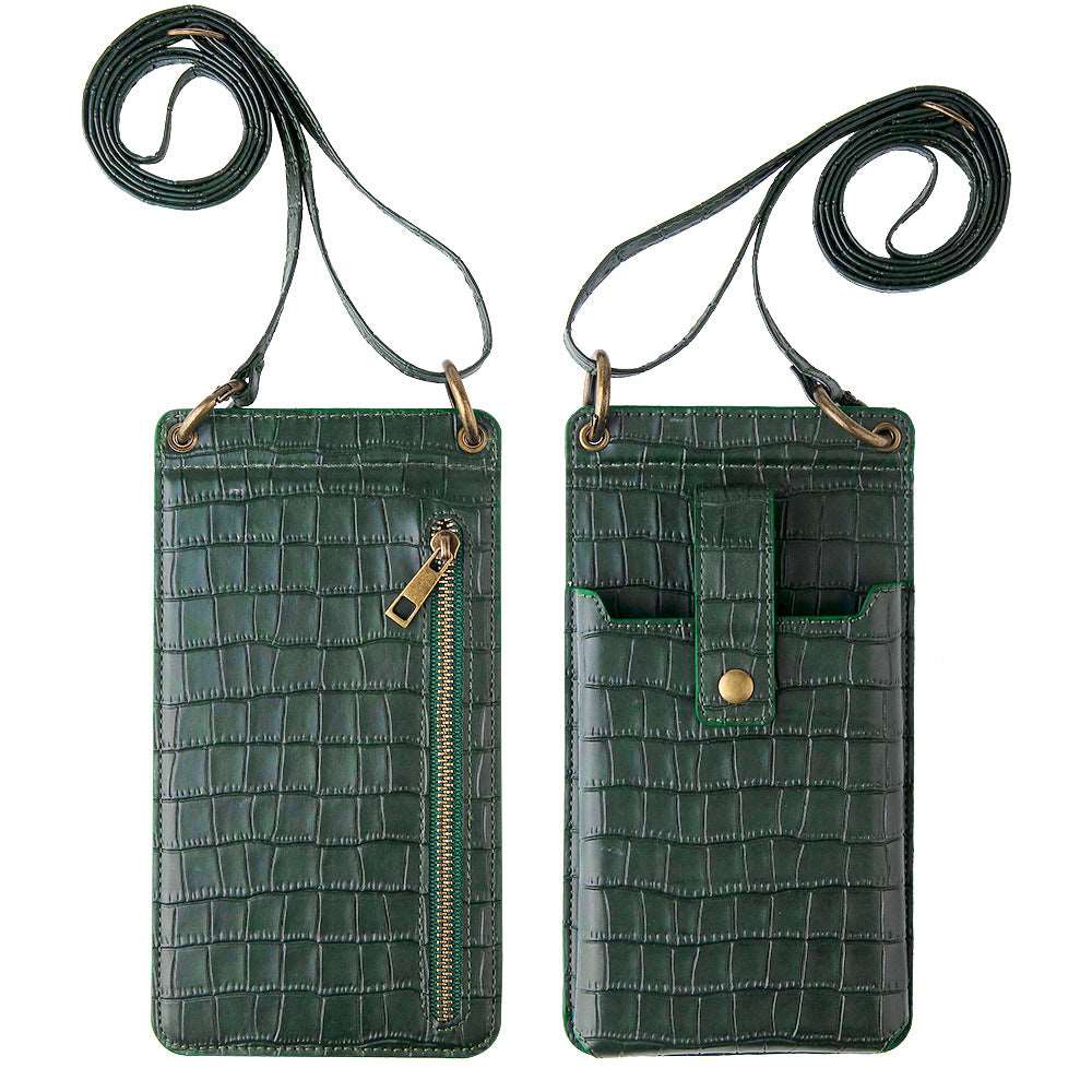 Women’s Crocodile Pattern Phone and Card Wallet Crossbody Bag with Mirror in 6 Colors - Wazzi's Wear