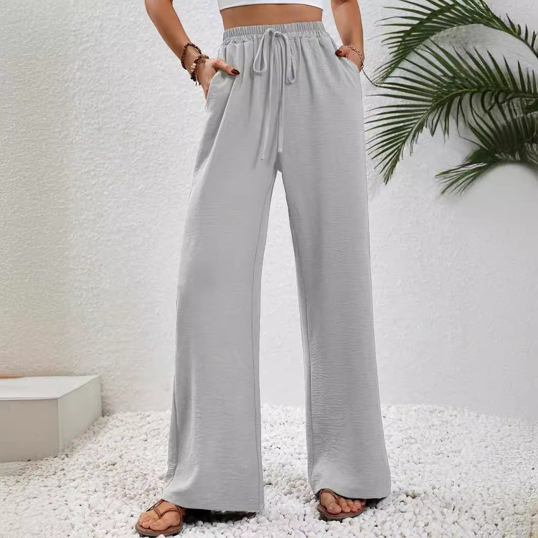 Women's Wide Leg Pants with Drawstring and Pockets in 4 Colors S-XXL