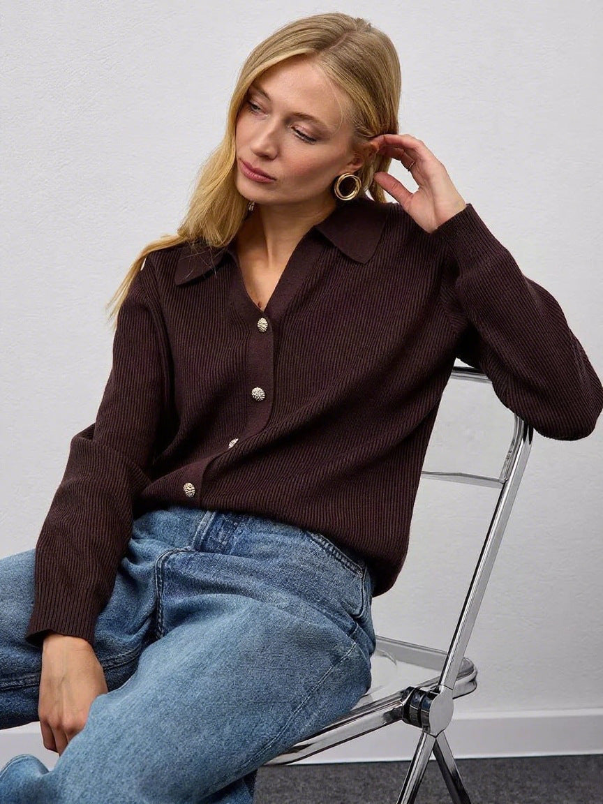 Women's V-neck Casual Fashionable Knitted Cardigan