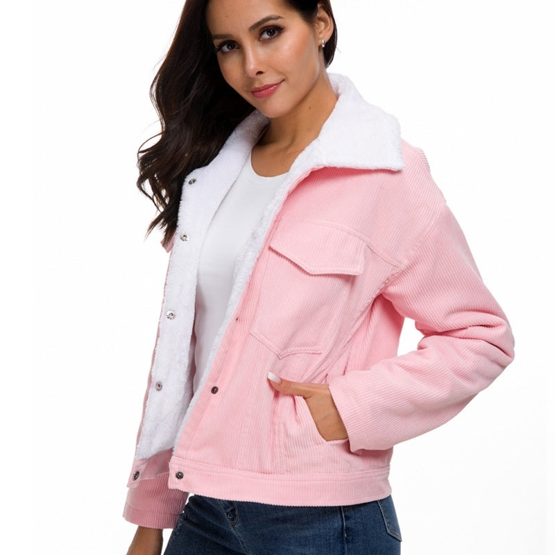 Women’s Fleece-Lined Corduroy Jacket with Pockets