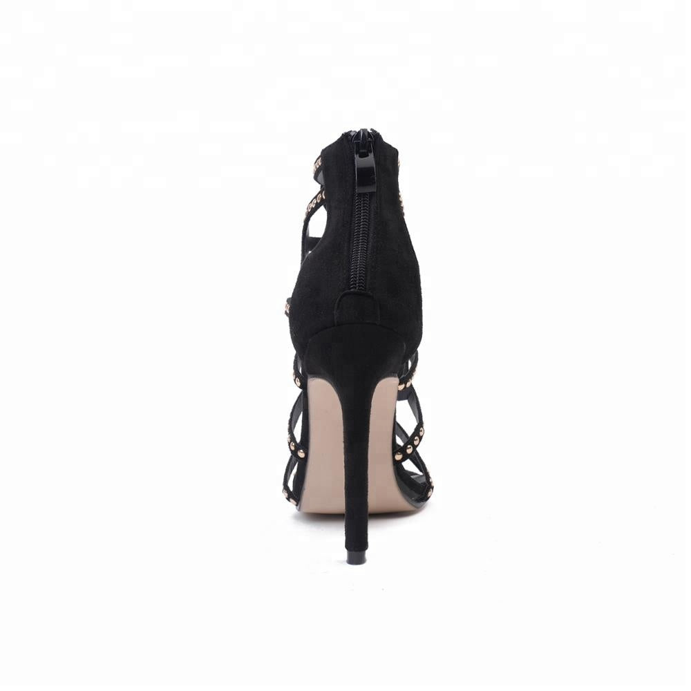 Women’s Black Suede Strappy High Heel Stiletto Sandals - Wazzi's Wear