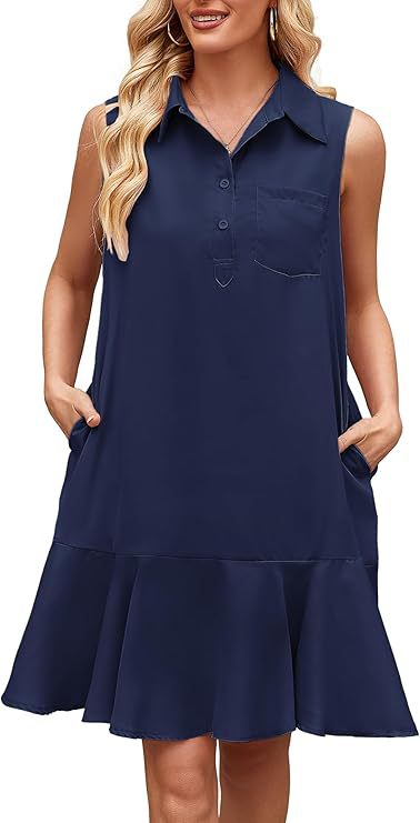 Women's Sleeveless Shirt Dress Solid Color