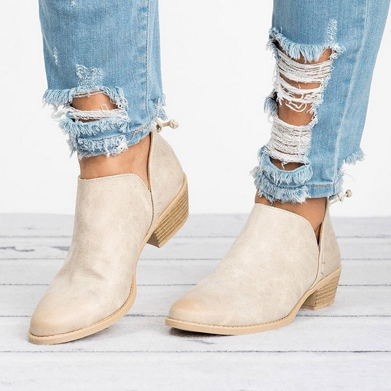 Beige booties low heel best sale