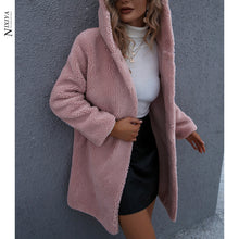 Load image into Gallery viewer, Women&#39;s Hooded Mid-Length Plush Coat in 2 Colors S-XL - Wazzi&#39;s Wear