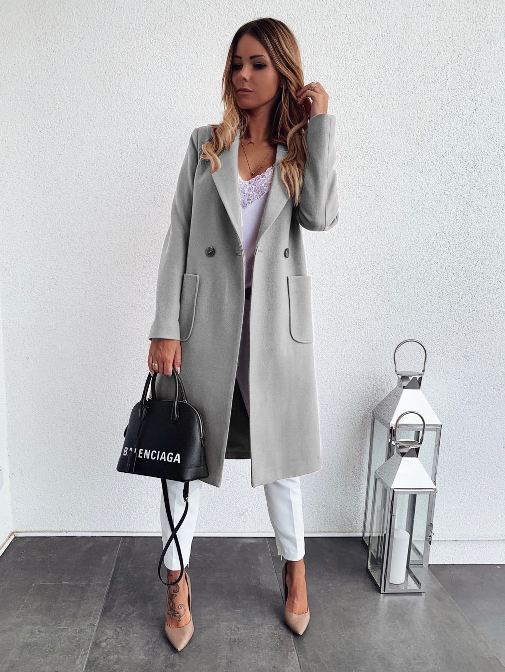 Women’s Wool Coat with Lapel and Pockets