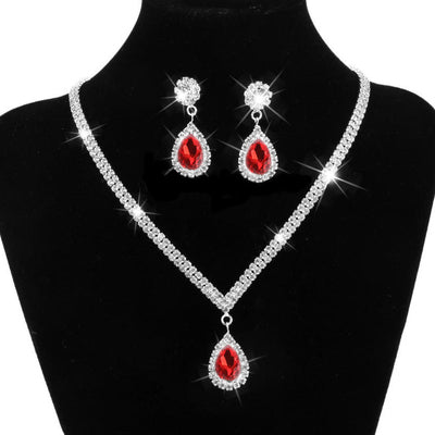 Water Drop Crystal Chain and Earrings Set in 4 Colors - Wazzi's Wear