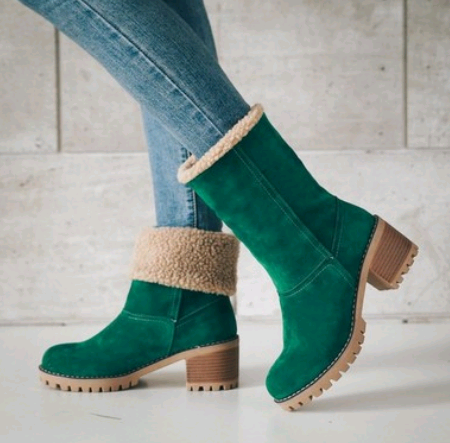 Women’s Thick Heel Fleece Lined Suede Snow Boots in 5 Colors - Wazzi's Wear