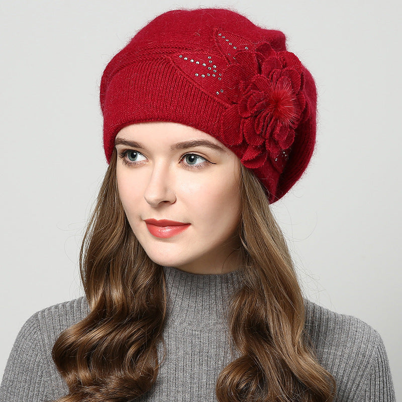 Women’s Woolen Slouch Toque with Flower Decal