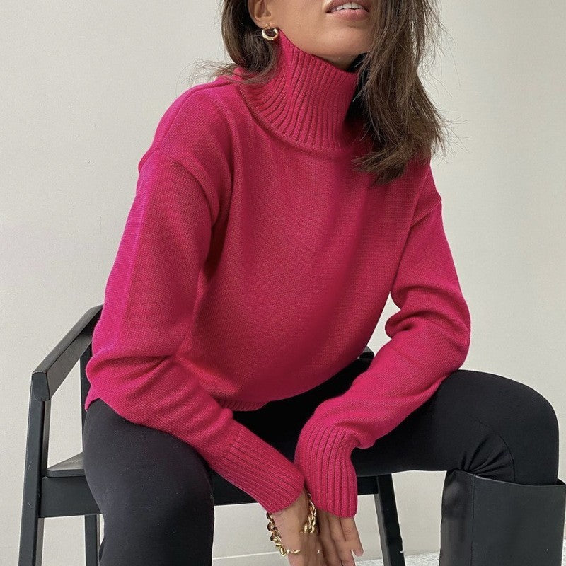 High Collar Loose Knitted Top Sweaters Women's Clothing