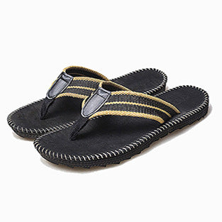 Men’s Flat Sole Striped Linen Flip Flop Thong Sandals