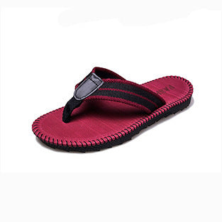 Men’s Flat Sole Striped Linen Flip Flop Thong Sandals