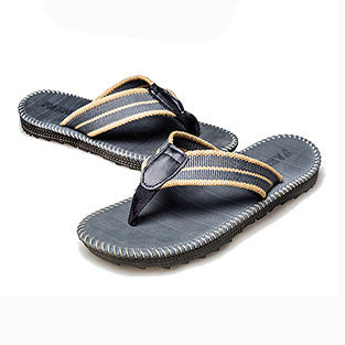 Men’s Flat Sole Striped Linen Flip Flop Thong Sandals