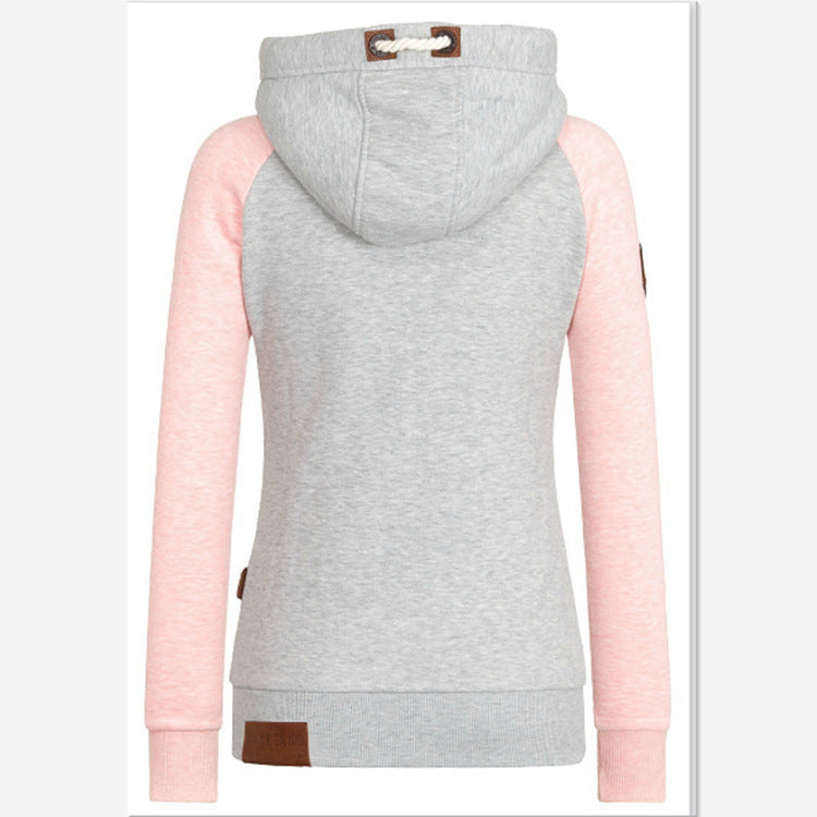 Women's Colorblock Long Sleeve Zippered Sweatshirt with Hood in 4 Colors S-5XL - Wazzi's Wear